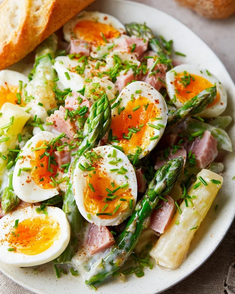 Spargelsalat mit Ei und Schinken
